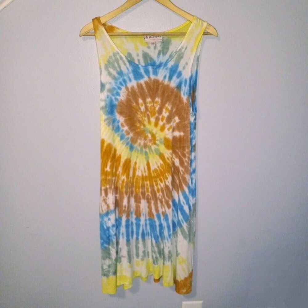 Philosophy Tie-Dye Tank Dress-Large-Slinky-Pockets-Scoop Neck-Knee Length